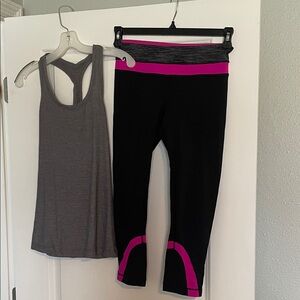Lululemon tank n Black Leggings Pink Highlights size 6 Medium